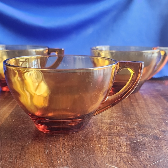 3- MCM Amber Glass Art Deco Tea Coffee Cups - Picture 2 of 6